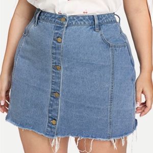 Plus Raw Hem Button Through Denim Skirt